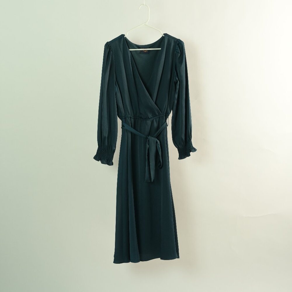 Just Taylor Faux-wrap midi dress with belt